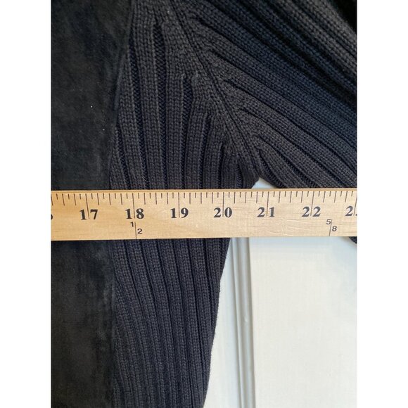 Mens Sz L Black Cubavera Zip Suede Front Ribbed Knit Sweater Jacket Retro EUC - Picture 7 of 9